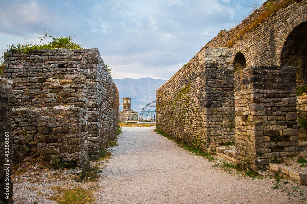 2016 Albania Gjirokastra Castle, old town, view to the city and moutains