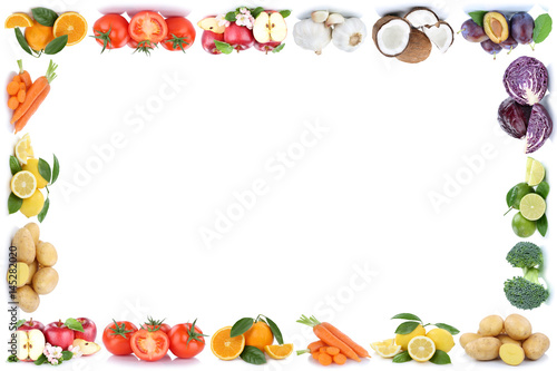 Obst und Gemüse Früchte Äpfel, Orangen Tomaten Essen Rahmen Textfreiraum Copyspace