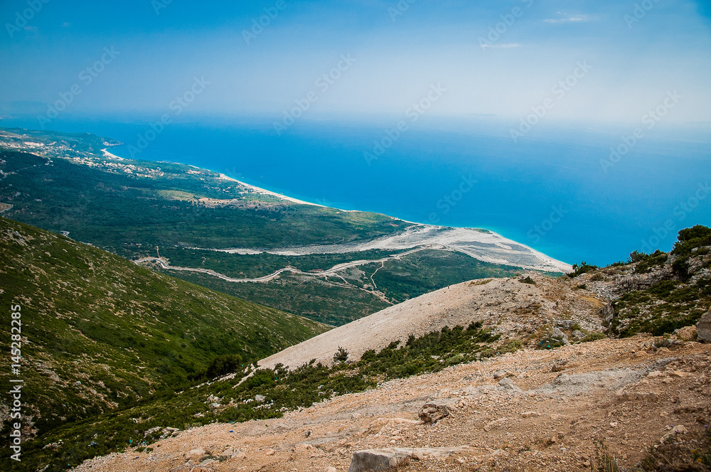 2016, Albania, Llogara National Park, Llogara Pass. Vlore county, view to the bay and beach