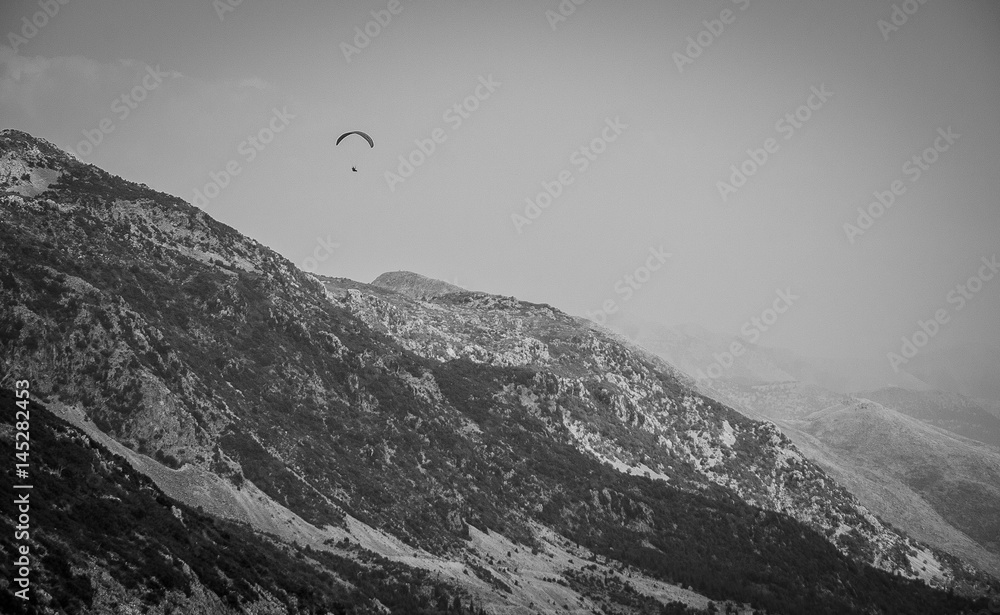 2016, Albania, Llogara National Park, Paraglider over Llogara Pass. Vlore county
