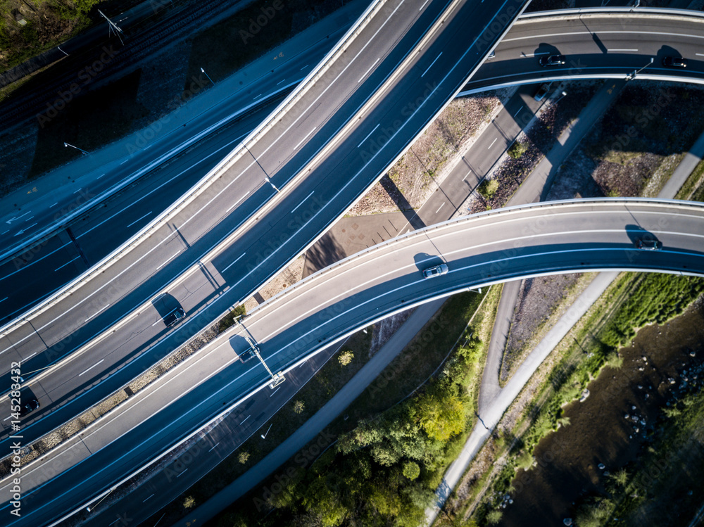 Obraz premium Aerial view of overpass highway crossing in Switzerland near Zurich
