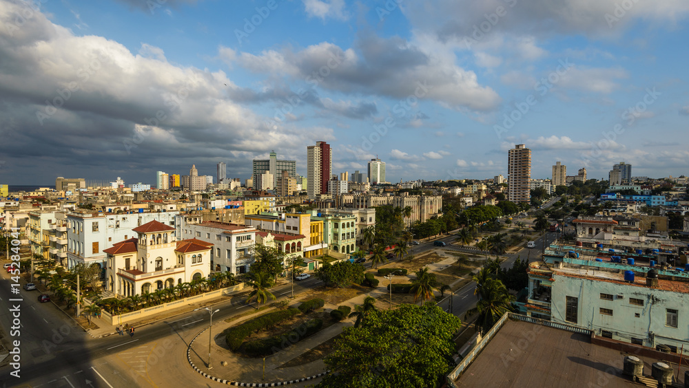 Afternoon panorama of Vedado neighborhood in Havana,Cuba