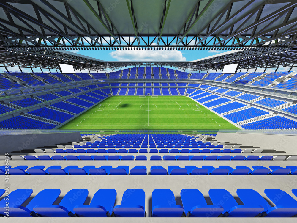 Modern football stadium with blue seats for fifty thousand fans - 3d render