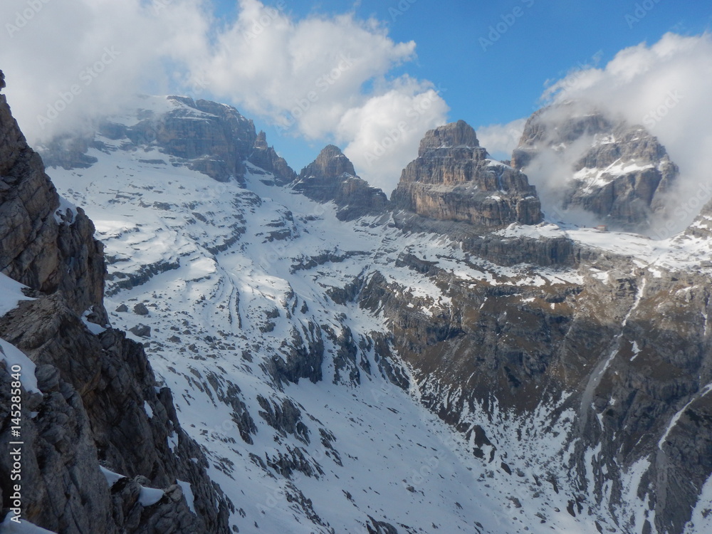 winter and early spring in snow covered dolomites