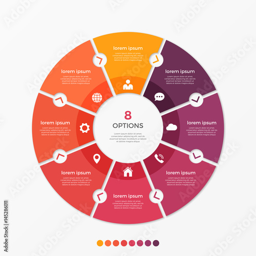 Circle chart infographic template with 8 options
