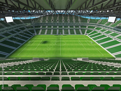 Modern football stadium with green seats for fifty thousand fans - 3d render