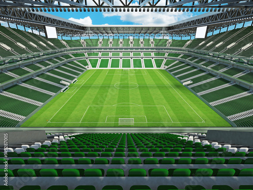 Modern football stadium with green seats for fifty thousand fans - 3d render