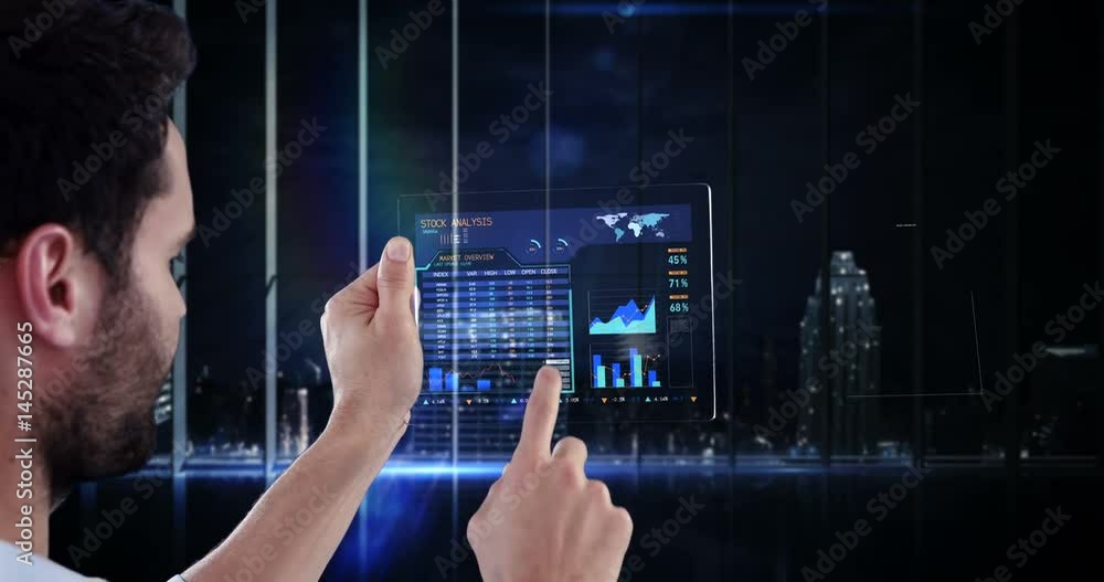 Man using futuristic digital tablet Man using futuristic digital tablet