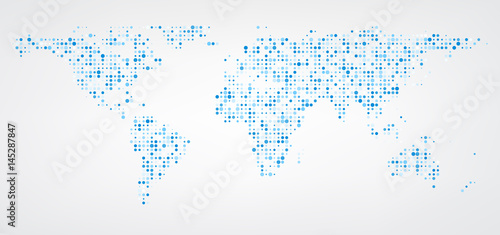 Obraz na płótnie Światowa mapa tła niebieskie kropki.