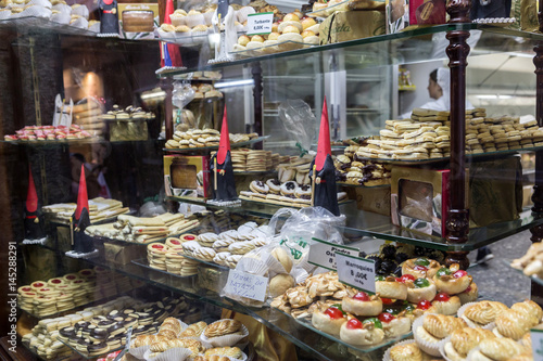 Showcase of pastry traditional during the week of the feast of Holy Week, sweets are typical of the region of Cadiz, Andalusia, Spain