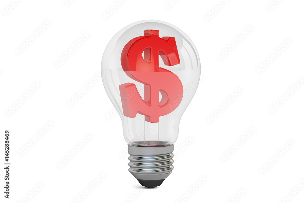 Lightbulb with dollar symbol inside, 3D rendering Lightbulb with dollar symbol inside, 3D rendering