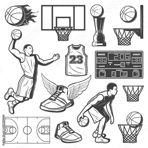 Vintage Basketball Elements Set