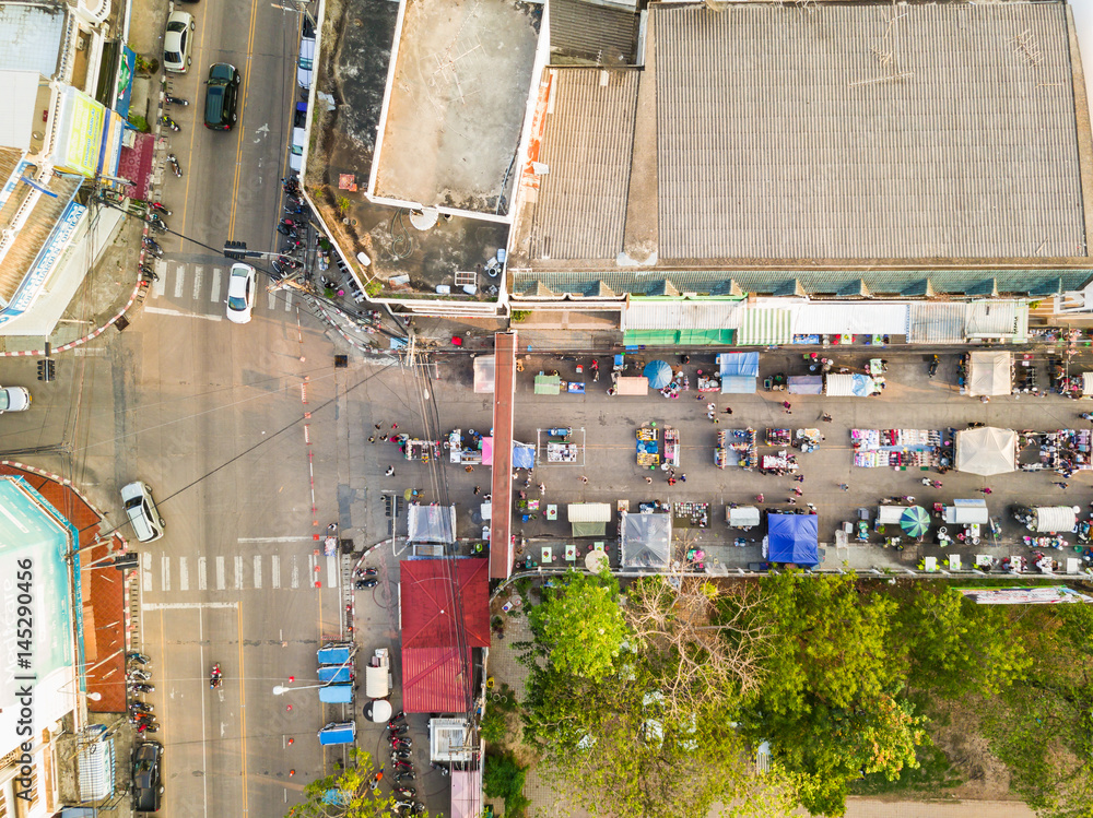 Aerial view of walking street market Aerial view of walking street market