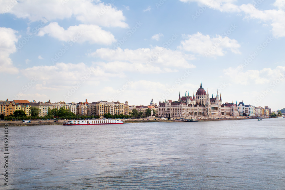 Budapest landscape and House of Parliament behind the river