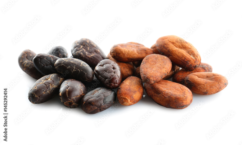Aromatic cocoa beans on white background Aromatic cocoa beans on white background