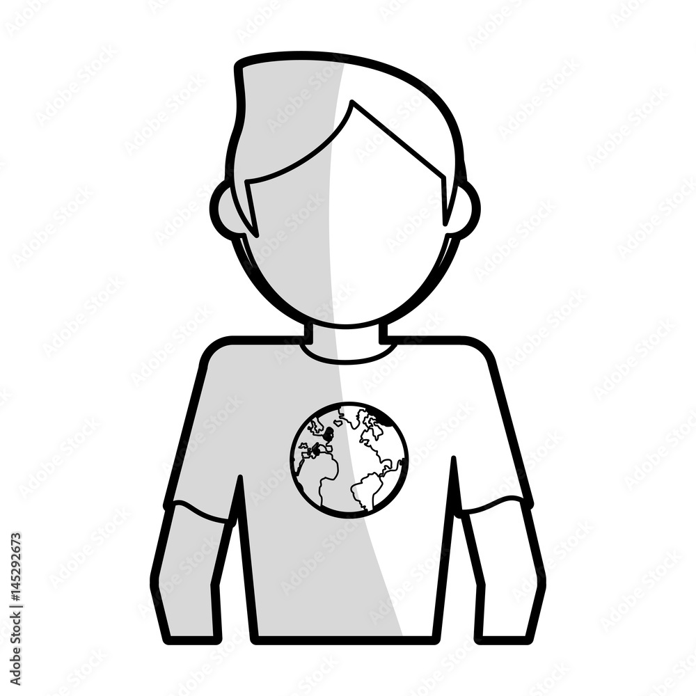 faceless man wearing tshirt with planet earth on it icon image vector illustration design faceless man wearing tshirt with planet earth on it icon image vector illustration design