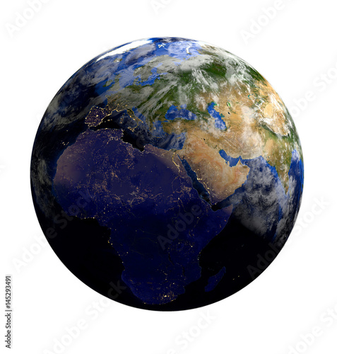 Planet earth in space.Europe  Africa  Asia. 3d render.  Elements of this image furnished by NASA 