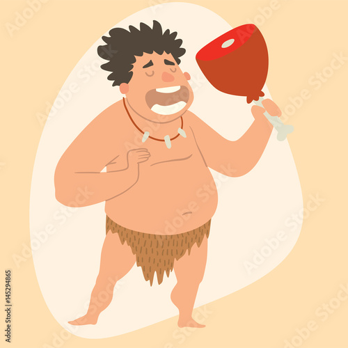 Caveman primitive stone age man cartoon neanderthal human character evolution vector illustration.