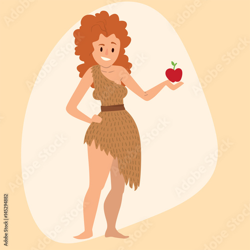 Caveman primitive stone age cartoon neanderthal woman character evolution vector illustration.
