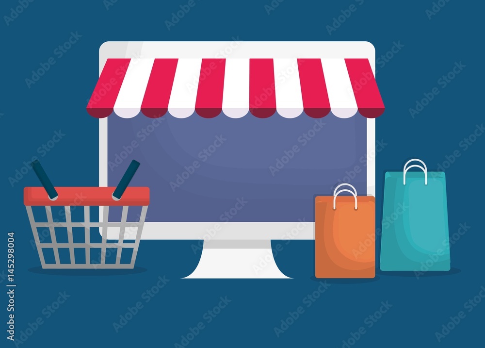 computer and shopping basket icon over blue background. colorful design. vector illustration computer and shopping basket icon over blue background. colorful design. vector illustration