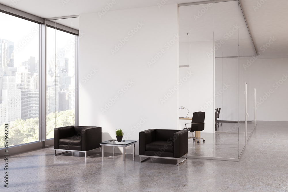 Glass office waiting area Glass office waiting area