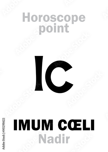 Astrology Alphabet: IMUM CŒLI (Nadir), bottom point of Horoscope. Hieroglyphics character sign (single symbol).