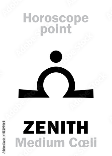 Astrology Alphabet: ZENITH (Medium Cœli), time and point in Astrological chart. Hieroglyphics character sign (single symbol).