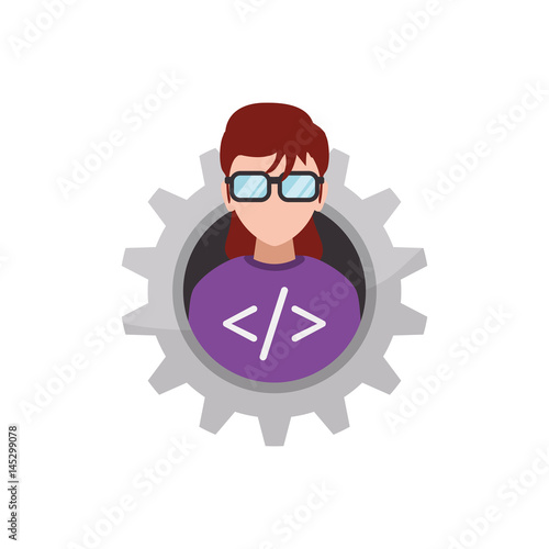 programmer woman faceless glasses vector icon illustration