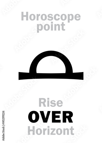 Astrology Alphabet: Rise OVER Horizont, The time in astrological chart. Hieroglyphics character sign (single symbol).