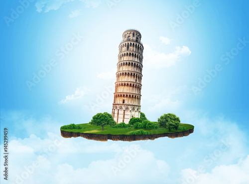 3d illustration of a soil slice, Travel in Italy, Leaning Tower of Pisa on light background