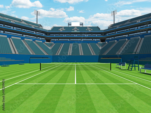 3D render of beautiful large modern tennis grass court stadium