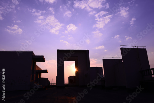 Beautiful buildings in the silhouette of the sunrise
