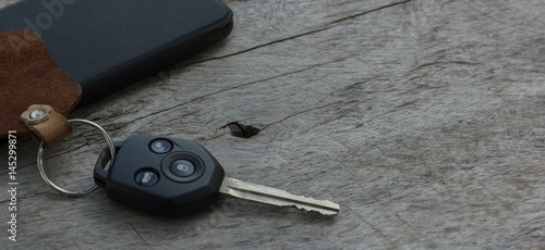 Car key on wood table