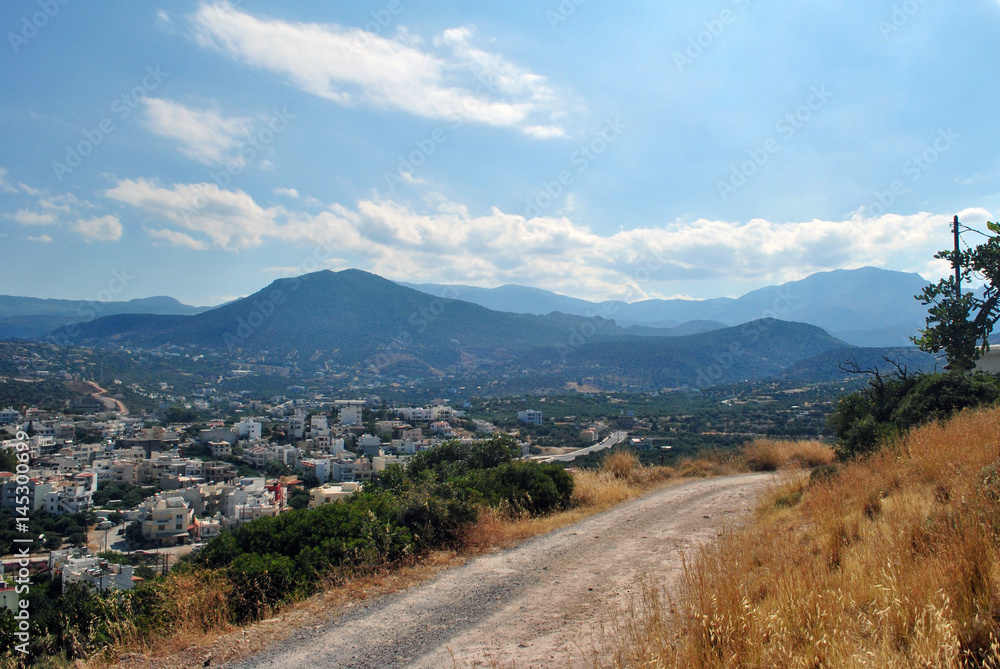 Trip to Crete island, view of Agios Nikolaos town from the hill