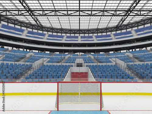 Beautiful sports arena for ice hockey with blue seats  VIP boxes and floodlights for fifty thousand fans - 3D render