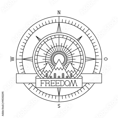 Freedom vector emblem with sun and mountains