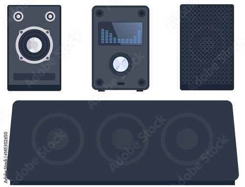 Home sound system stereo flat vector music loudspeakers player subwoofer equipment technology.