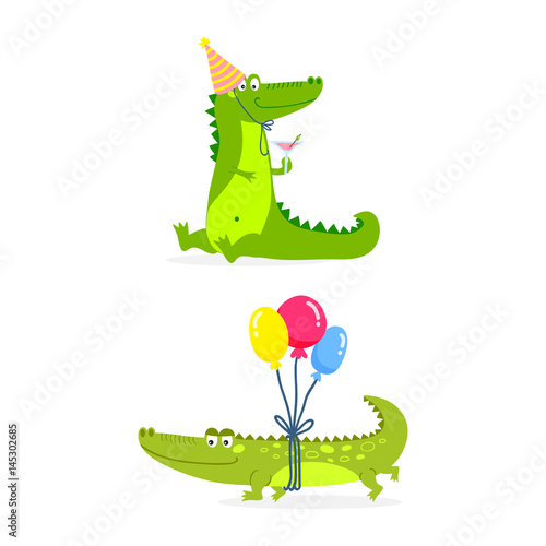Cartoon green crocodile funny predator australian wildlife river reptile alligator flat vector illustration.