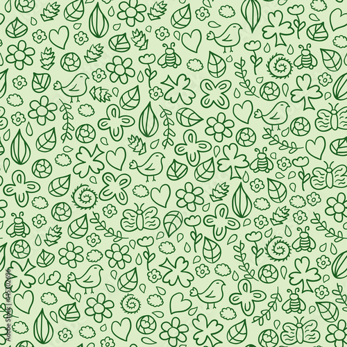 Cartoon doodles hand drawn style seamless pattern summer design wallpaper vector illustration.