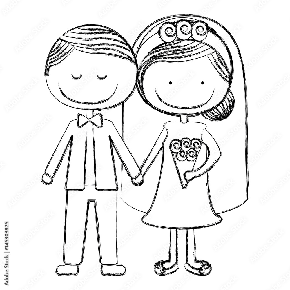 blurred silhouette caricature groom with eyes closed and bride with collected hairstyle vector illustration blurred silhouette caricature groom with eyes closed and bride with collected hairstyle vector illustration