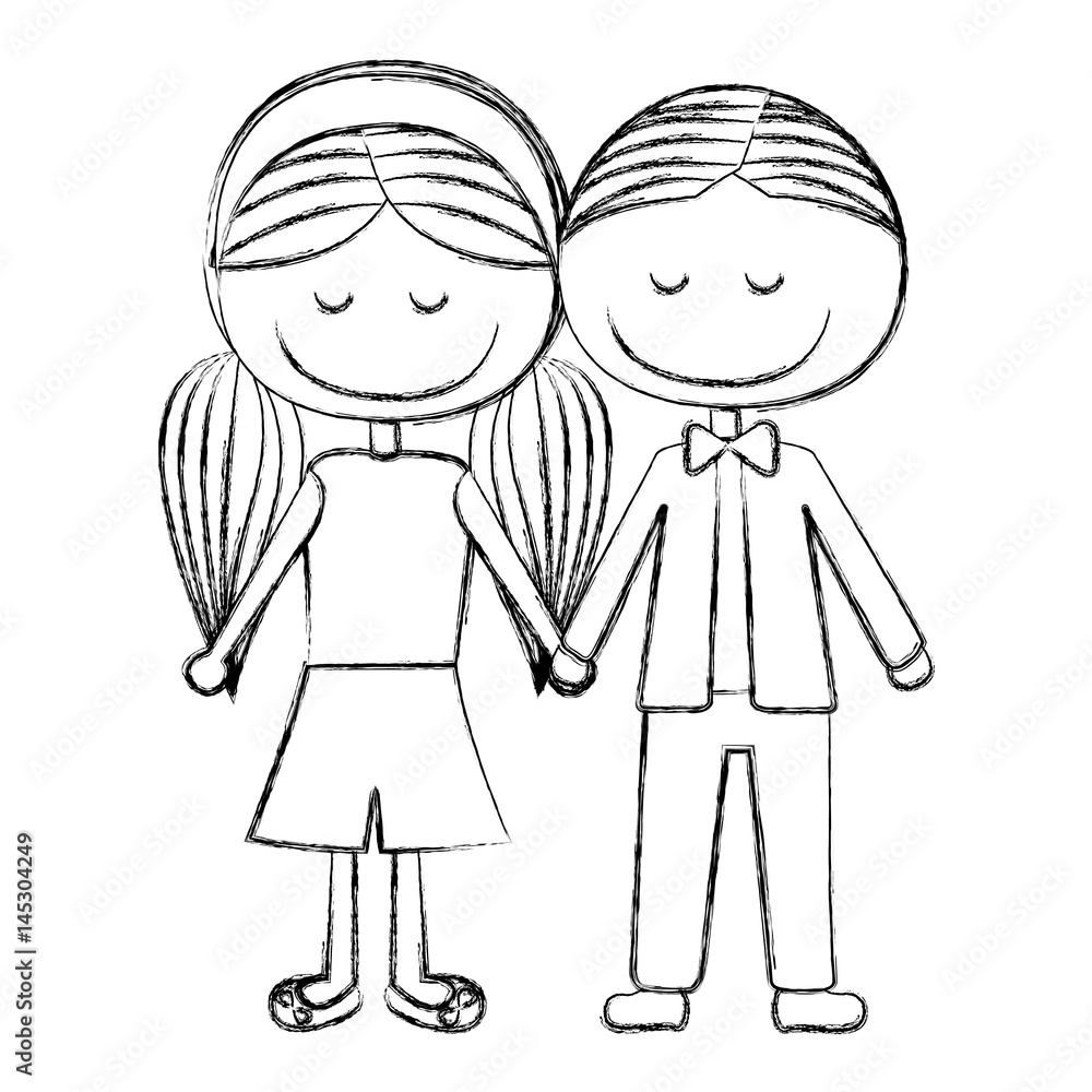 blurred silhouette caricature boy short hair and girl pigtails hairstyle with taken hands vector illustration blurred silhouette caricature boy short hair and girl pigtails hairstyle with taken hands vector illustration