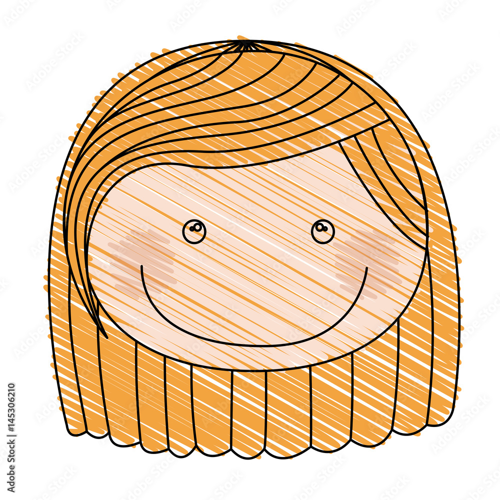 color pencil drawing of caricature front face girl with short blond hair  vector illustration Stock Vector | Adobe Stock