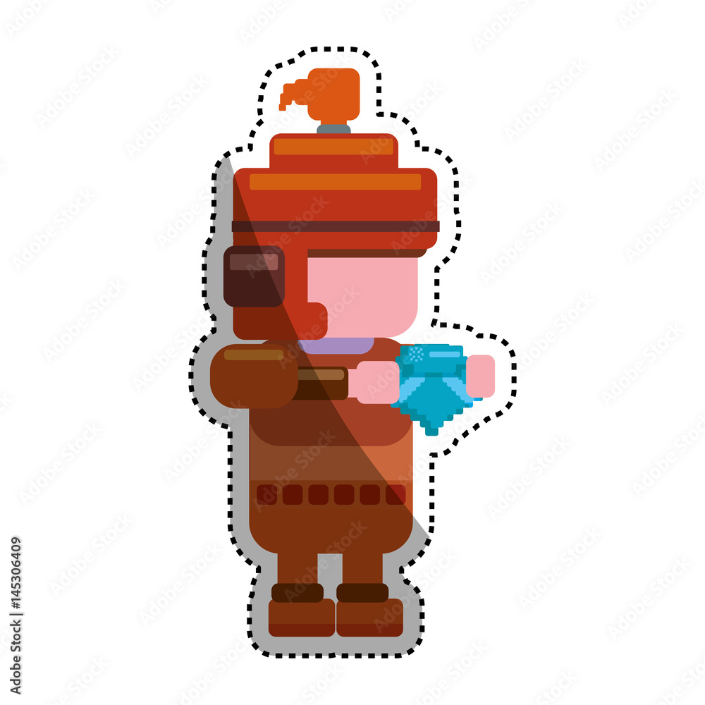 Warrior Pixelated videogame icon vector illustration graphic design Warrior Pixelated videogame icon vector illustration graphic design