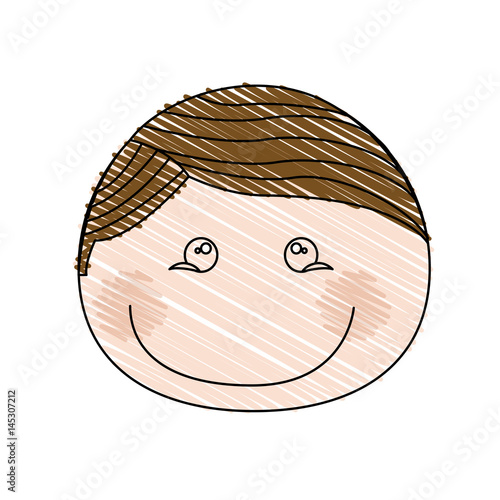 color pencil drawing of caricature front face boy with expressive eyes vector illustration