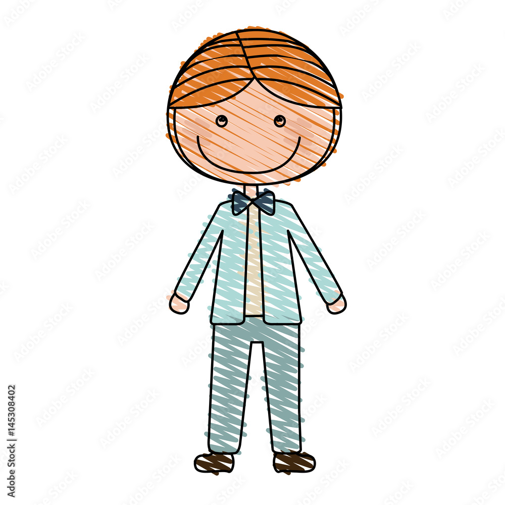 color pencil drawing of caricature man in wedding suit with bowtie vector illustration color pencil drawing of caricature man in wedding suit with bowtie vector illustration