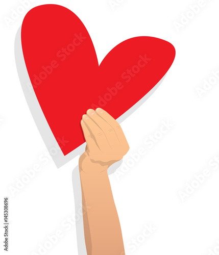 Vector illustrated cartoon hand holding heart signs.