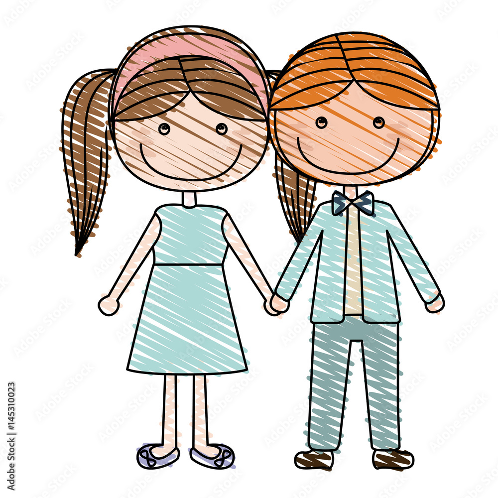 color pencil drawing of caricature blond guy hair and girl pigtails hairstyle with taken hands vector illustration Stock Vector | Adobe Stock color pencil drawing of caricature blond guy hair and girl pigtails hairstyle with taken hands vector illustration Stock Vector | Adobe Stock