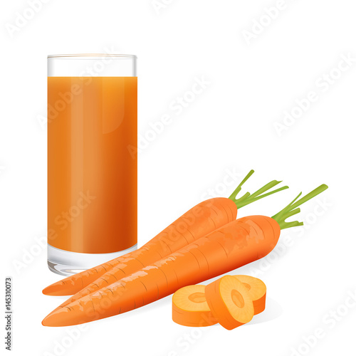 Carrot juice and fresh carrot isolated on white background