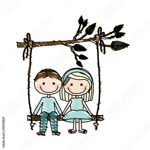 Color Pencil Drawing Of Caricature Guy In Formal Suit And Girl With Blond Hair Sit In Swing Hanging From A Branch Vector Illustration Stock Vector Adobe Stock Color Pencil Drawing Of Caricature Guy In Formal Suit And Girl With Blond Hair Sit In Swing Hanging From A Branch Vector Illustration Stock Vector Adobe Stock