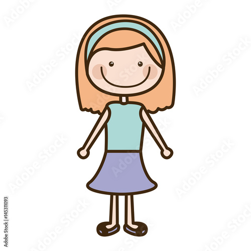 color silhouette cartoon blonded hair girl with shirt and skirt vector illustration